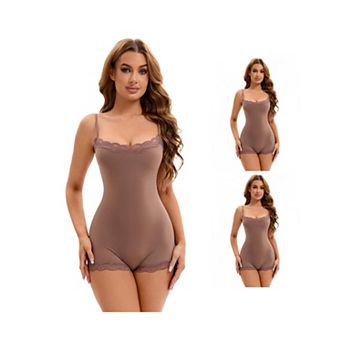 3 Packs Women's Lace Trim Cami Adjustable Straps Tummy Control Leotard Hip Lifter Shaperwears