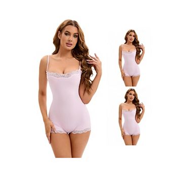 3 Packs Women's Lace Trim Cami Adjustable Straps Tummy Control Leotard Hip Lifter Shaperwears