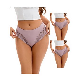 3 Packs Women's Lace Trim Mid-Waisted Thongs Underwear