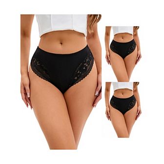 3 Packs Women's Lace Trim Mid-Waisted Thongs Underwear