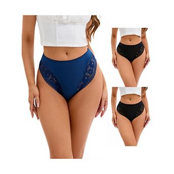 3 Packs Women's Lace Trim Mid-Waisted Thongs Underwear