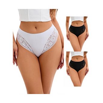 3 Packs Women's Lace Trim Mid-Waisted Thongs Underwear