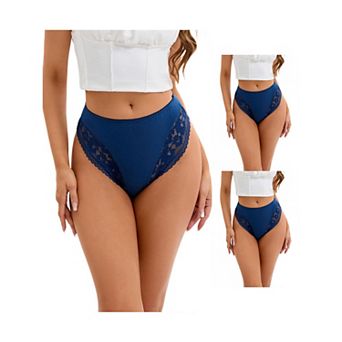 3 Packs Women's Lace Trim Mid-Waisted Thongs Underwear