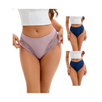 3 Packs Women's Lace Trim Mid-Waisted Thongs Underwear