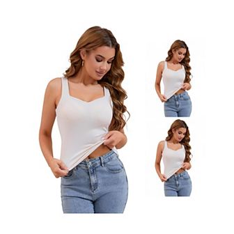 3 Packs Women's V Neck Tank Tops with Built in Bra Undershirt Base Layer Tops