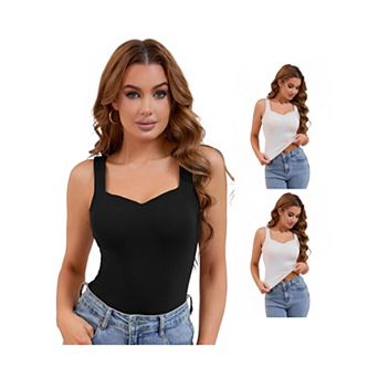 3 Packs Women's V Neck Tank Tops with Built in Bra Undershirt Base Layer Tops