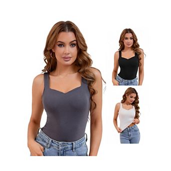3 Packs Women's V Neck Tank Tops with Built in Bra Undershirt Base Layer Tops