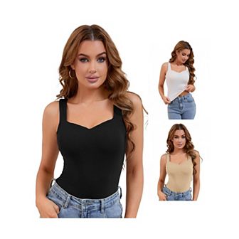 3 Packs Women's V Neck Tank Tops with Built in Bra Undershirt Base Layer Tops
