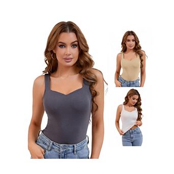 3 Packs Women's V Neck Tank Tops with Built in Bra Undershirt Base Layer Tops