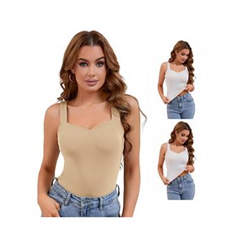 3 Packs Women's V Neck Tank Tops with Built in Bra Undershirt Base Layer Tops
