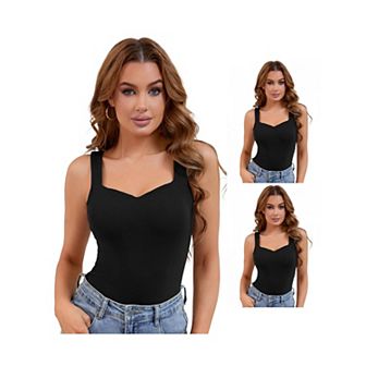 3 Packs Women's V Neck Tank Tops with Built in Bra Undershirt Base Layer Tops