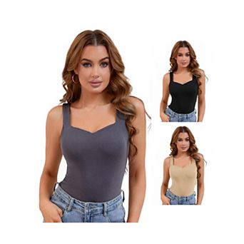 3 Packs Women's V Neck Tank Tops with Built in Bra Undershirt Base Layer Tops