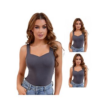 3 Packs Women's V Neck Tank Tops with Built in Bra Undershirt Base Layer Tops