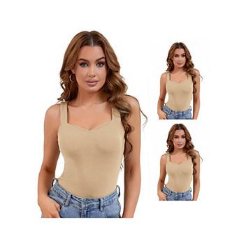 3 Packs Women's V Neck Tank Tops with Built in Bra Undershirt Base Layer Tops