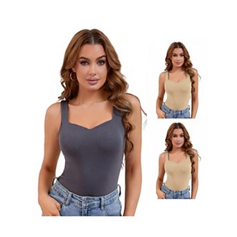 3 Packs Women's V Neck Tank Tops with Built in Bra Undershirt Base Layer Tops