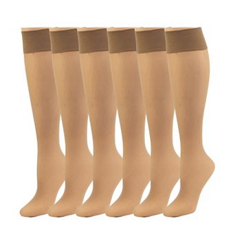 Women's Non-Silicone Thigh High Sheer Stretch Stockings in 6 Pair Packs