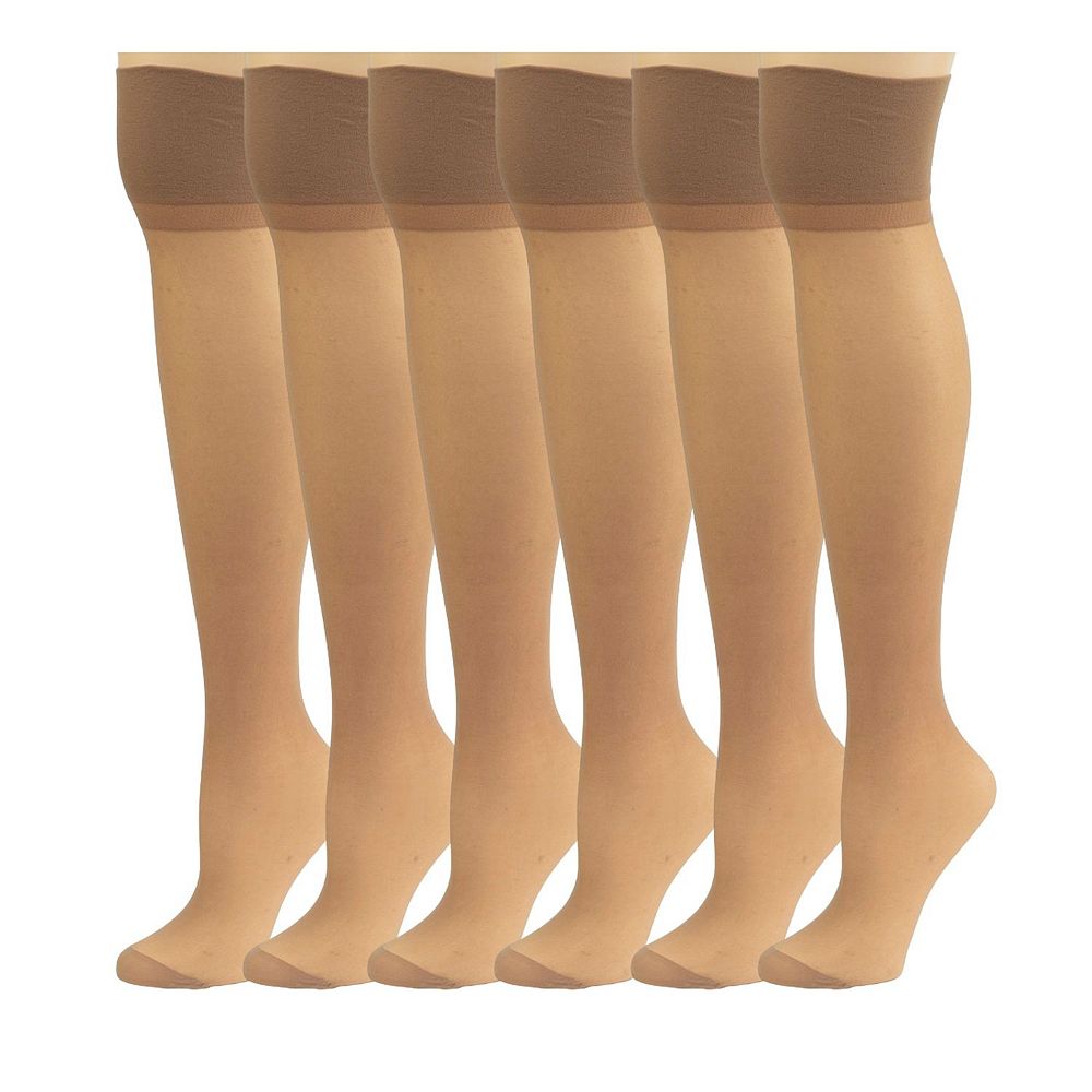 Women's Non-Silicone Thigh High Sheer Stretch Stockings in 6 Pair Packs