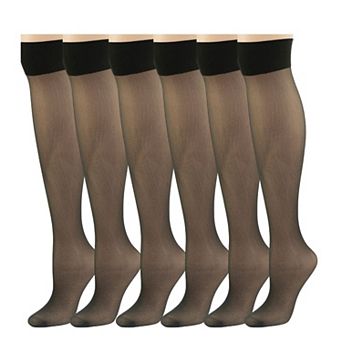 Women's Non-Silicone Thigh High Sheer Stretch Stockings in 6 Pair Packs