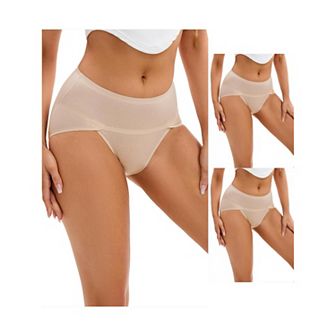3 Packs Women's Hi-Cut High Waist Briefs Full-Coverage Underpants