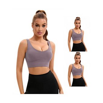 3 Packs Women's U Back Sports Bras V-Neck Padded Workout Crop Top with Built in Bras