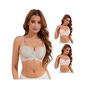 3 Packs Women's Soft Underwire Bra Front Cross Lightly Adjustable Straps Training Minimizers