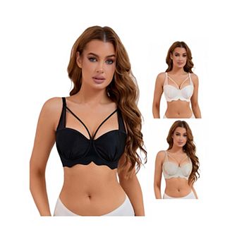 3 Packs Women's Soft Underwire Bra Front Cross Lightly Adjustable Straps Training Minimizers