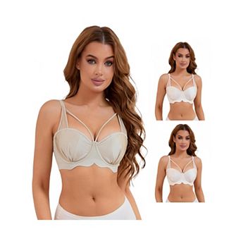 3 Packs Women's Soft Underwire Bra Front Cross Lightly Adjustable Straps Training Minimizers