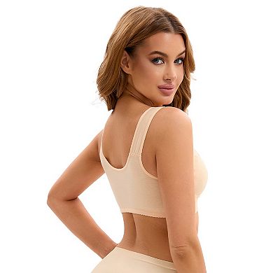 3 Packs Women's Lace Front Closure Full Coverage Vest Soft Wirefree Breathable Bras