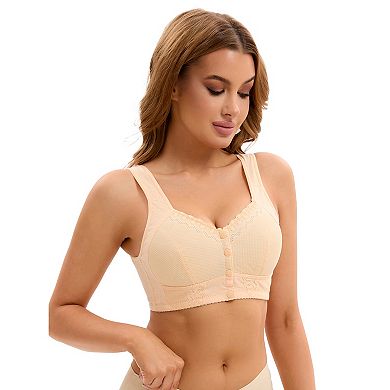 3 Packs Women's Lace Front Closure Full Coverage Vest Soft Wirefree Breathable Bras
