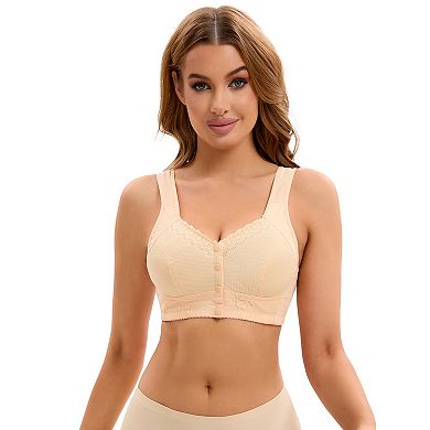 3 Packs Women's Lace Front Closure Full Coverage Vest Soft Wirefree Breathable Bras