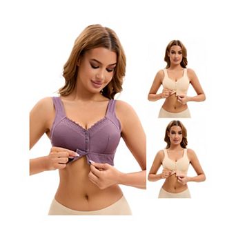 3 Packs Women's Lace Front Closure Full Coverage Vest Soft Wirefree Breathable Bras