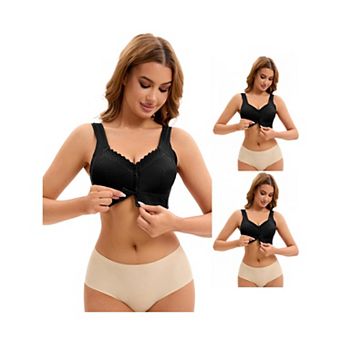 3 Packs Women's Lace Front Closure Full Coverage Vest Soft Wirefree Breathable Bras