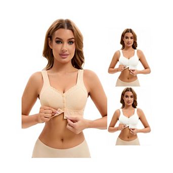 3 Packs Women's Lace Front Closure Full Coverage Vest Soft Wirefree Breathable Bras