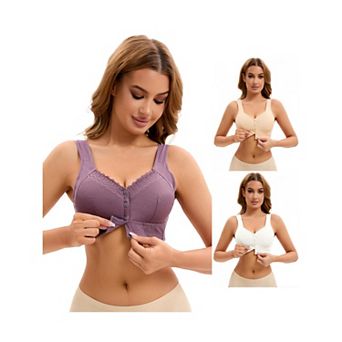 3 Packs Women's Lace Front Closure Full Coverage Vest Soft Wirefree Breathable Bras