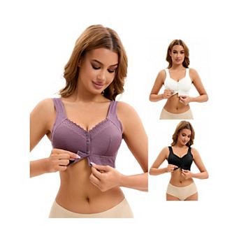 3 Packs Women's Lace Front Closure Full Coverage Vest Soft Wirefree Breathable Bras