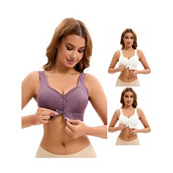 3 Packs Women's Lace Front Closure Full Coverage Vest Soft Wirefree Breathable Bras