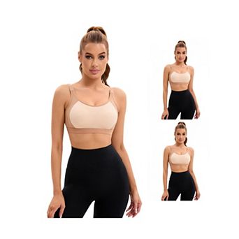 3 Packs Women's Contrasting Colors Adjustable Straps Workout Bras Fixed Cup U Back Sports Bras