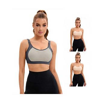 3 Packs Women's Contrasting Colors Adjustable Straps Workout Bras Fixed Cup U Back Sports Bras
