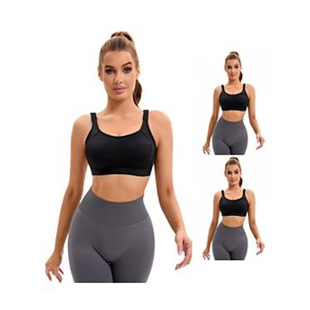 3 Packs Women's Contrasting Colors Adjustable Straps Workout Bras Fixed Cup U Back Sports Bras