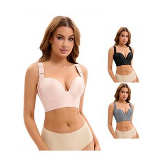 3 Packs Women's Push Up Wirefree Convertible Bras Tummy Control 6 Hooks Underwears
