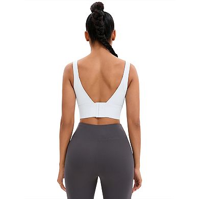 3 Packs Women's Full Coverage Deep V-Back Workout Bras Fixed Cup Comfort Sports Tops