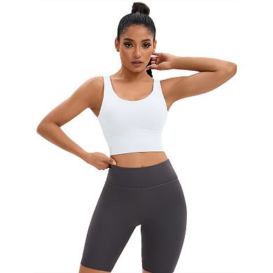 3 Packs Women's Full Coverage Deep V-Back Workout Bras Fixed Cup Comfort Sports Tops