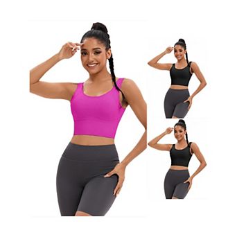 3 Packs Women's Full Coverage Deep V-Back Workout Bras Fixed Cup Comfort Sports Tops