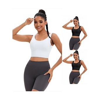 3 Packs Women's Full Coverage Deep V-Back Workout Bras Fixed Cup Comfort Sports Tops