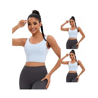 3 Packs Women's Full Coverage Deep V-Back Workout Bras Fixed Cup Comfort Sports Tops