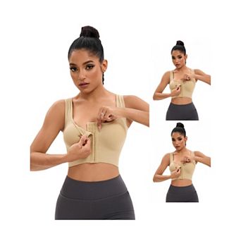 3 Packs Women's Front Closure Full Support Sports Bra Workout Wirefree Padded Bras