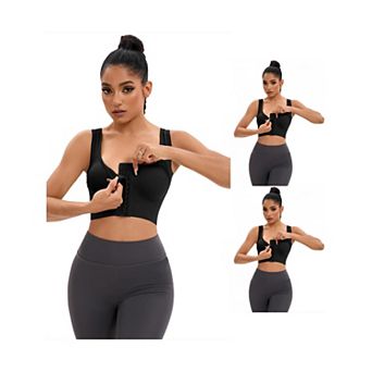 3 Packs Women's Front Closure Full Support Sports Bra Workout Wirefree Padded Bras