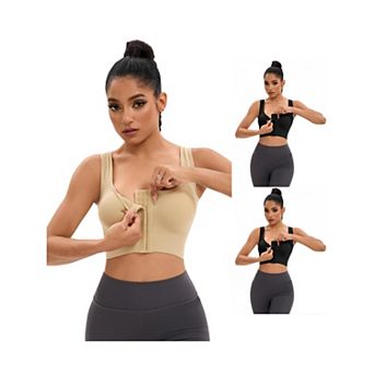 3 Packs Women's Front Closure Full Support Sports Bra Workout Wirefree Padded Bras