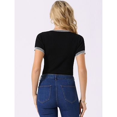 Women's Short Sleeve Bodysuit Square Neck Slim Fit Dressy Sweater Romper Ribbed Knit Jumpsuit