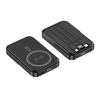10000mAh Magnetic Power Bank w/ Stand- 3 Cables & Wireless Charging